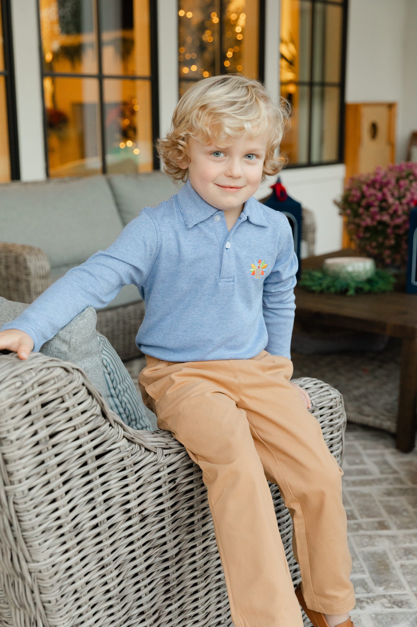 Bailey Boys Royal Blue Striped Polo Shirt - Embroidered Turkey