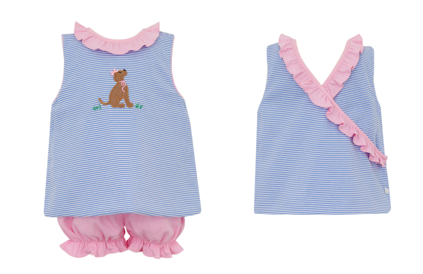 Claire & Charlie Girls Blue & Pink Bloomers Set - Labrador Dog