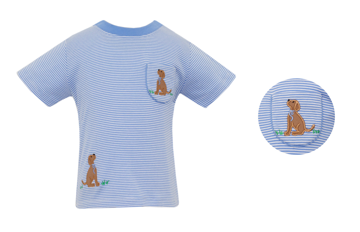 Claire & Charlie Boys Blue Striped Shirt - Labrador Dogs