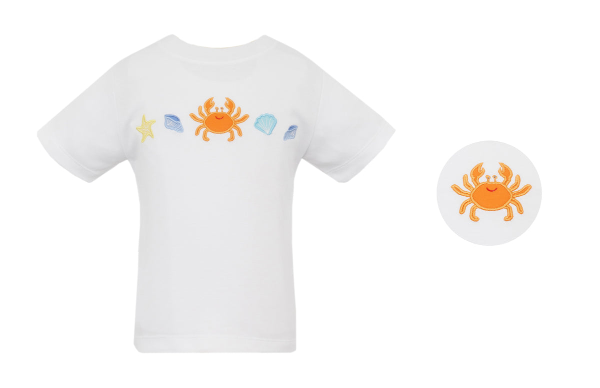 Claire & Charlie Boys White Shirt - Appliqué Crab by Claire & Charlie