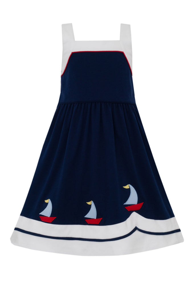 Claire & Charlie Girls Navy Blue Knit Sailboats Sun Dress 5 Claire & Charlie Girls Navy Blue Knit Sailboats Sun Dress 5