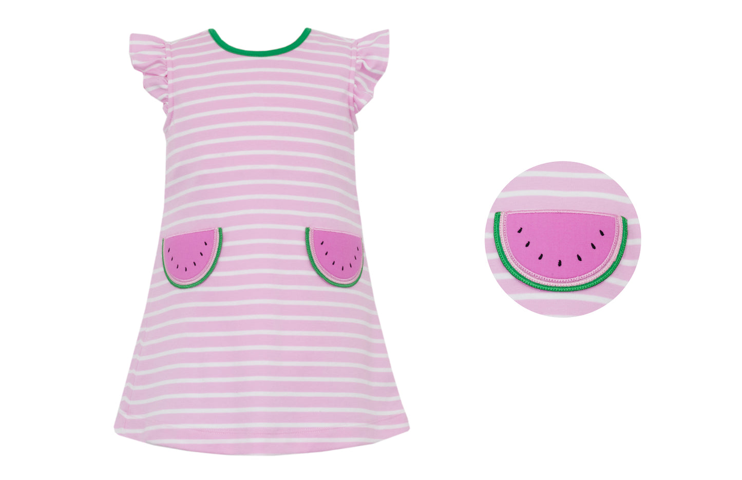 Claire & Charlie Girls Pink Striped Knit Dress - Watermelon Pockets
