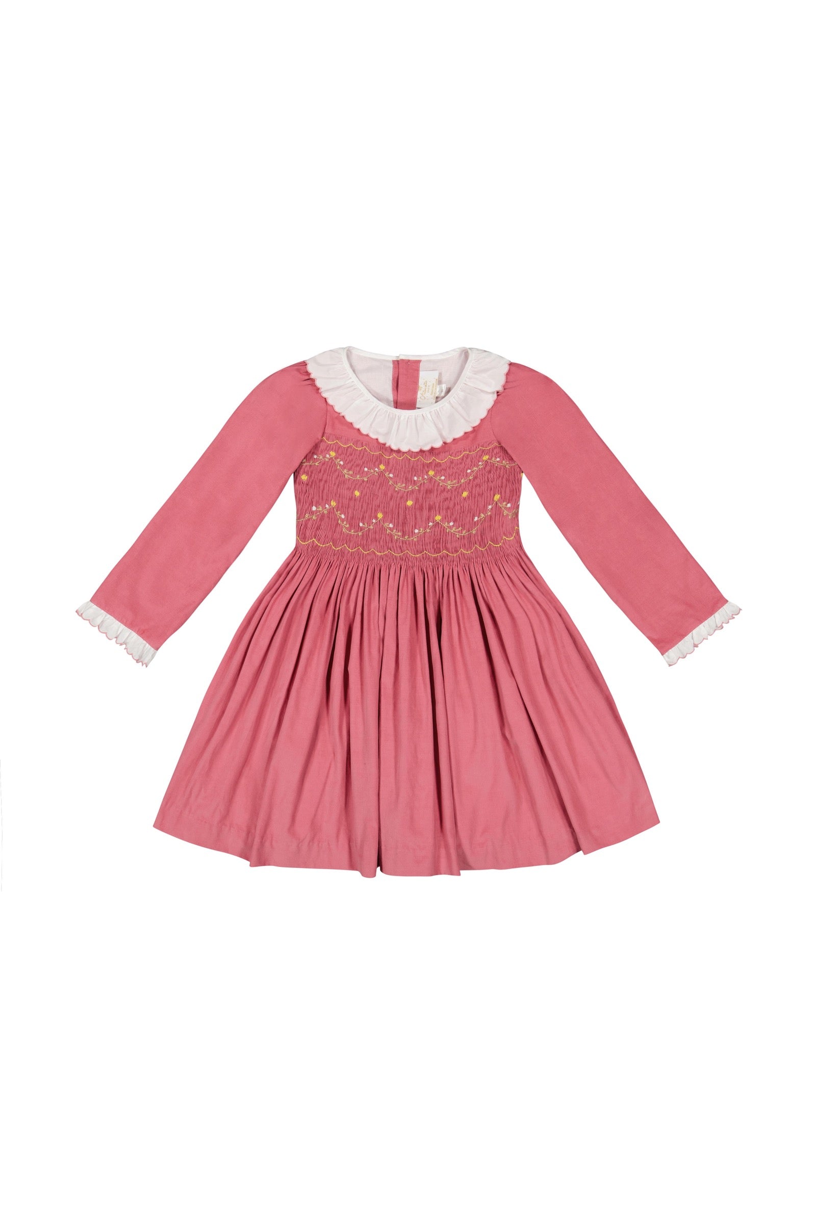 Antoinette Paris Girls Chiara Smocked Bodice Dress with Sash - Pink