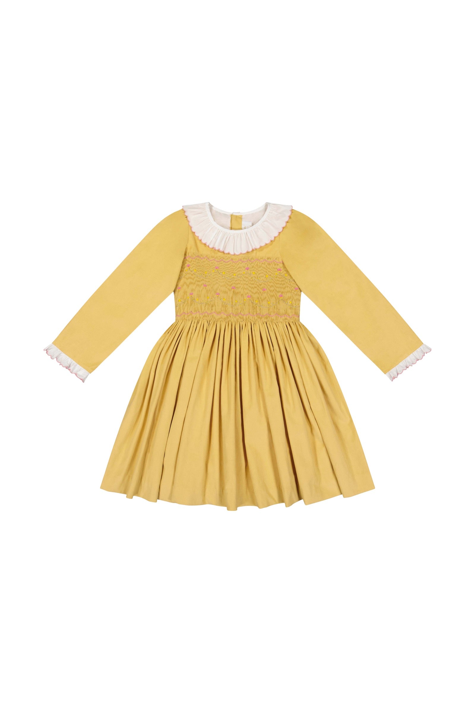 Antoinette Paris Girls Chiara Smocked Bodice Dress with Sash - Yellow