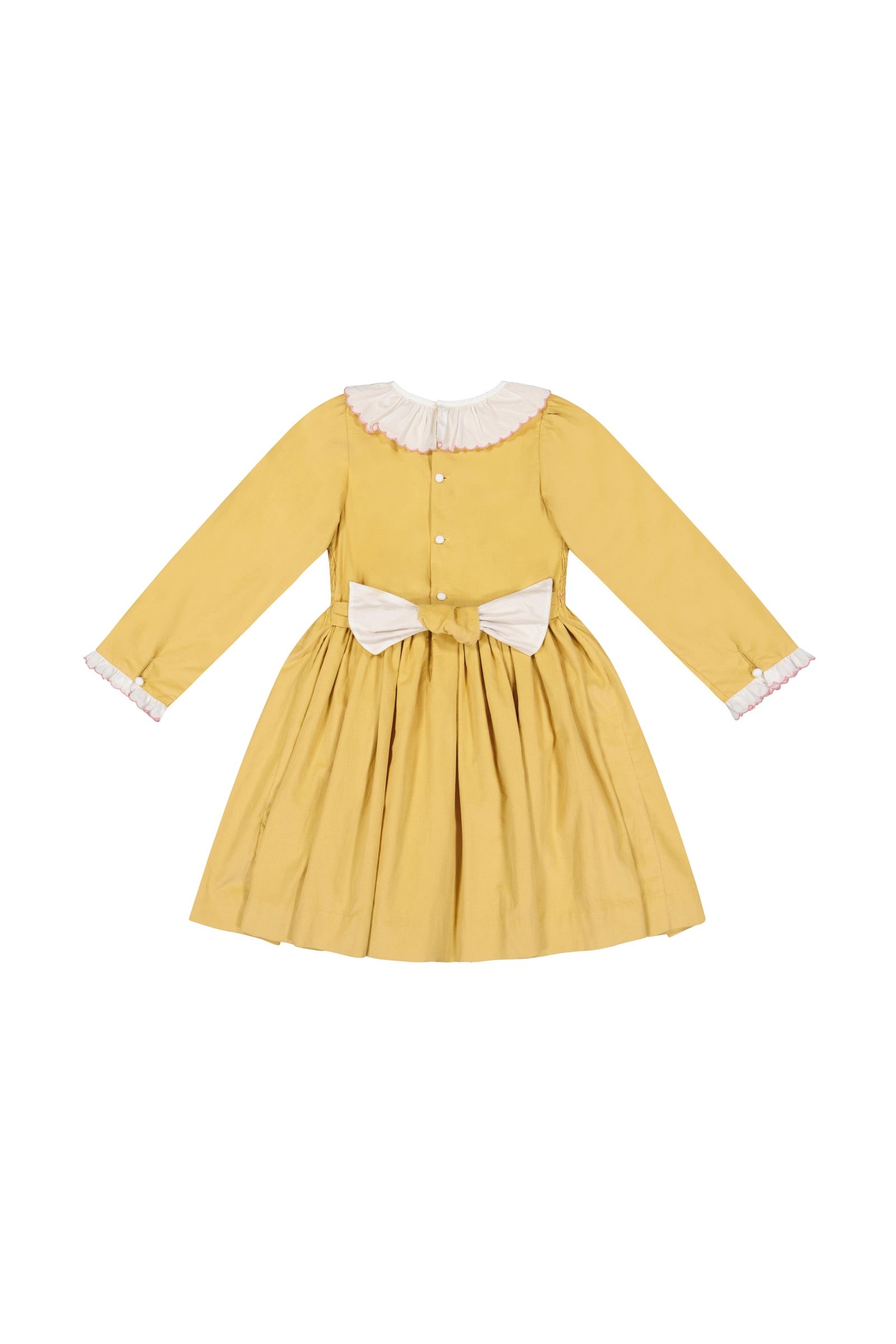 Antoinette Paris Girls Chiara Smocked Bodice Dress with Sash - Yellow