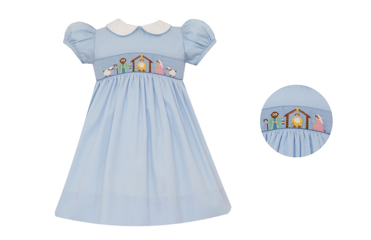 bebe holiday dresses Petit Girls Blue Pique Nativity Scene Dress with White Collar 3T JEFFRICO House Dresses for Pair with tights and Primary color:Burnt Sienna pricematch