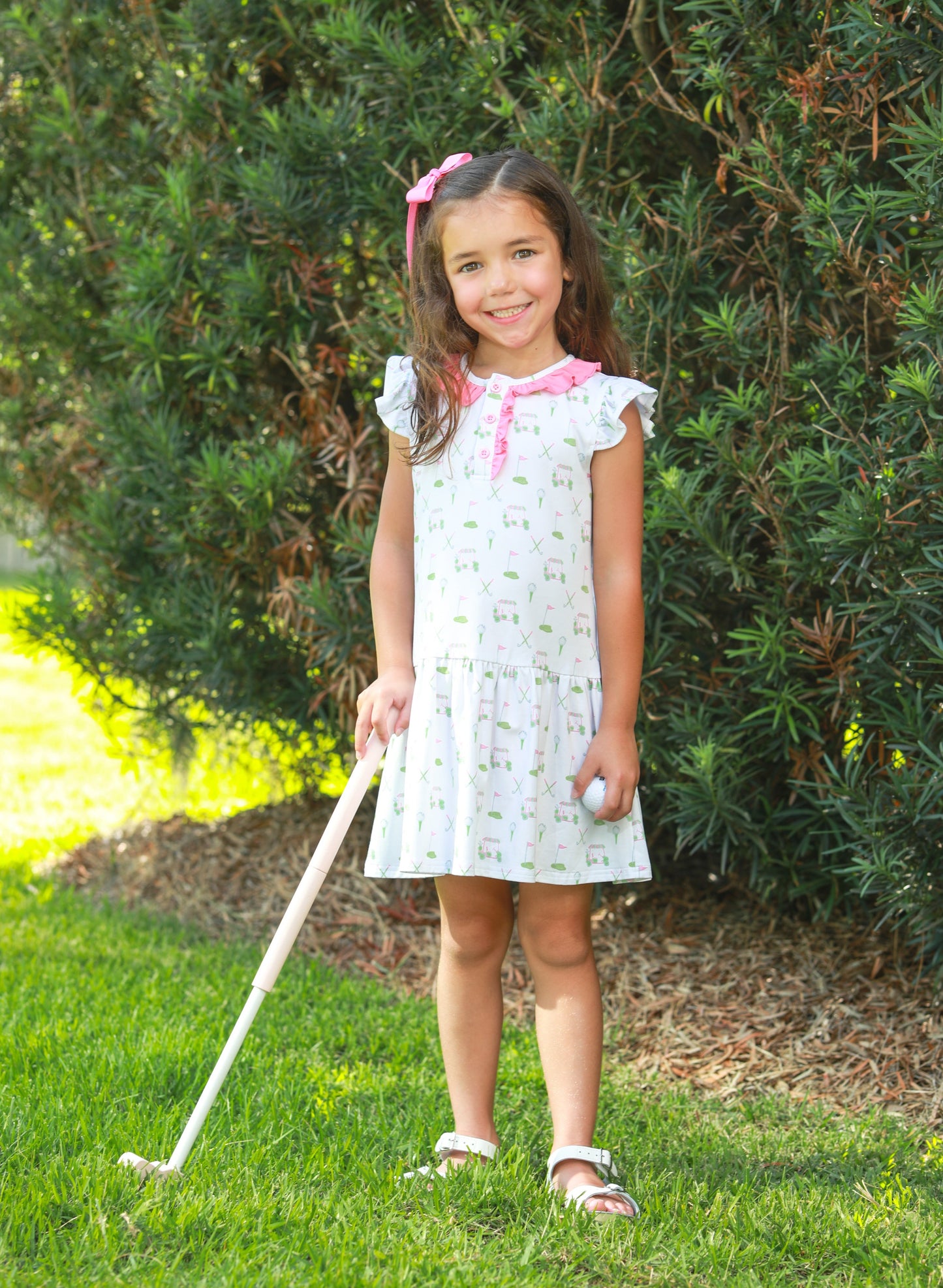 Trotter Street Kids Girls Green Golf Caddy Club Print Dress by Trotter Street Kids