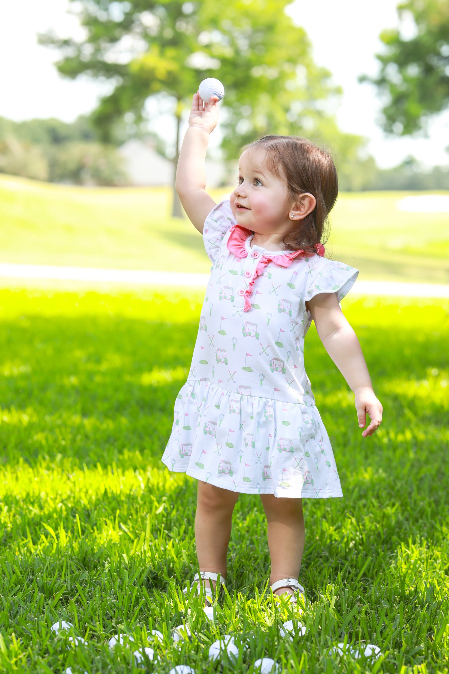 Trotter Street Kids Girls Green Golf Caddy Club Print Skirted Bubble by Trotter Street Kids