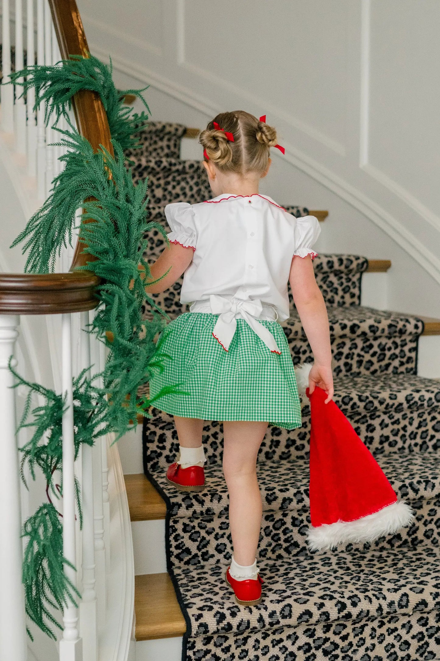 Proper Peony Girls Green Check Carol Christmas Skirt