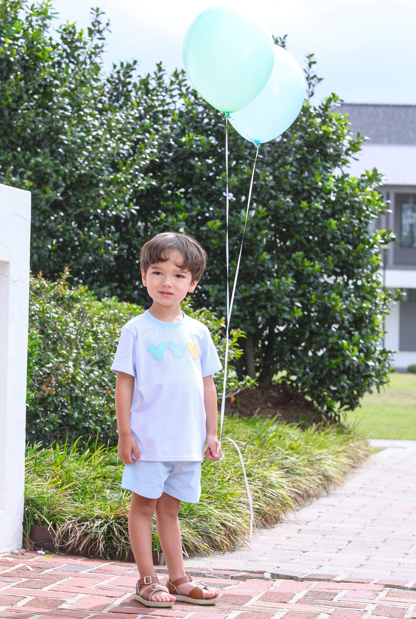 Trotter Street Kids Boys Blue Striped Cheerful Mouse Ears Shorts Set by Trotter Street Kids