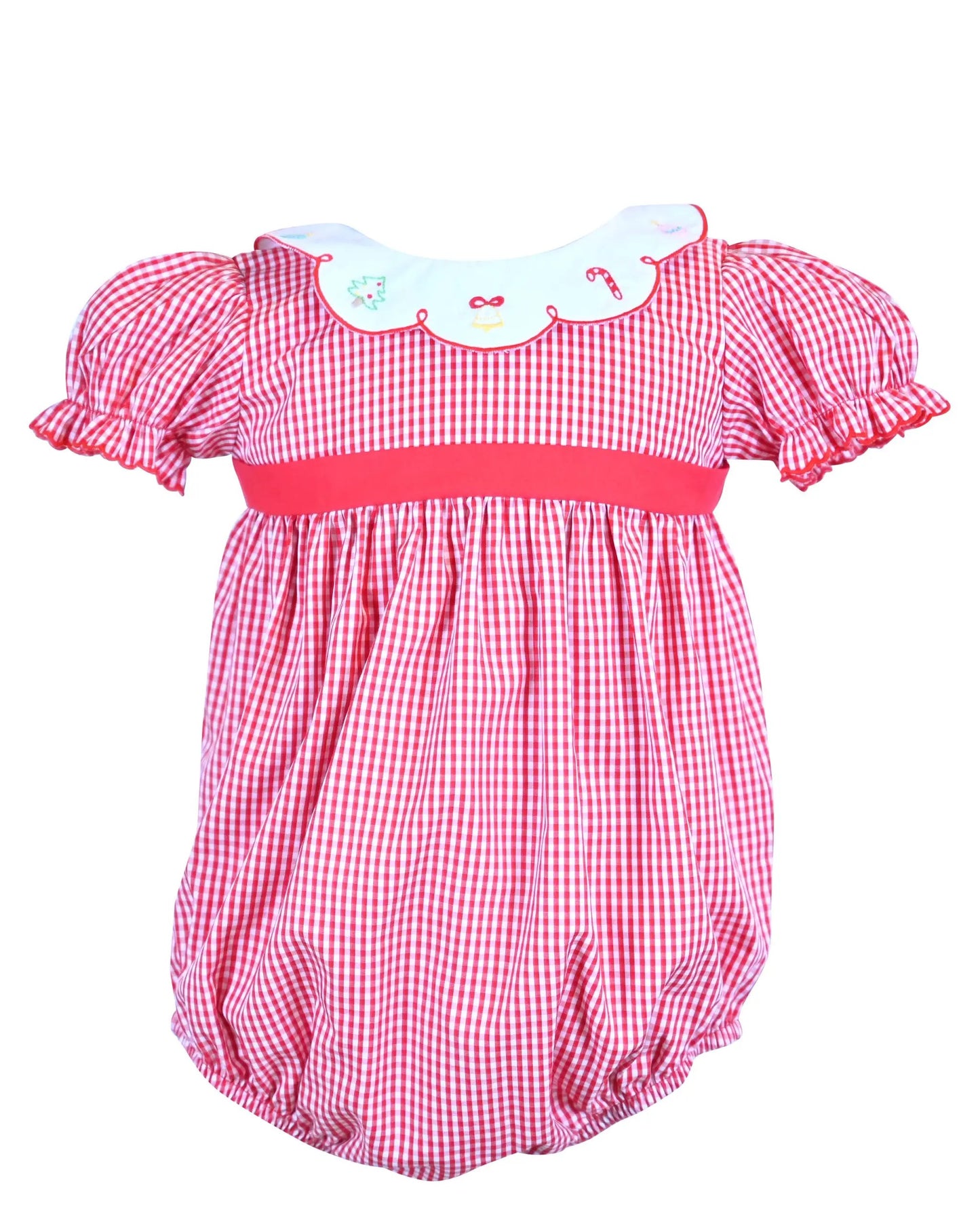 Yellow Lamb Baby Girls Red Check Holly Jolly Christmas Bubble - Scallop Collar by Yellow Lamb