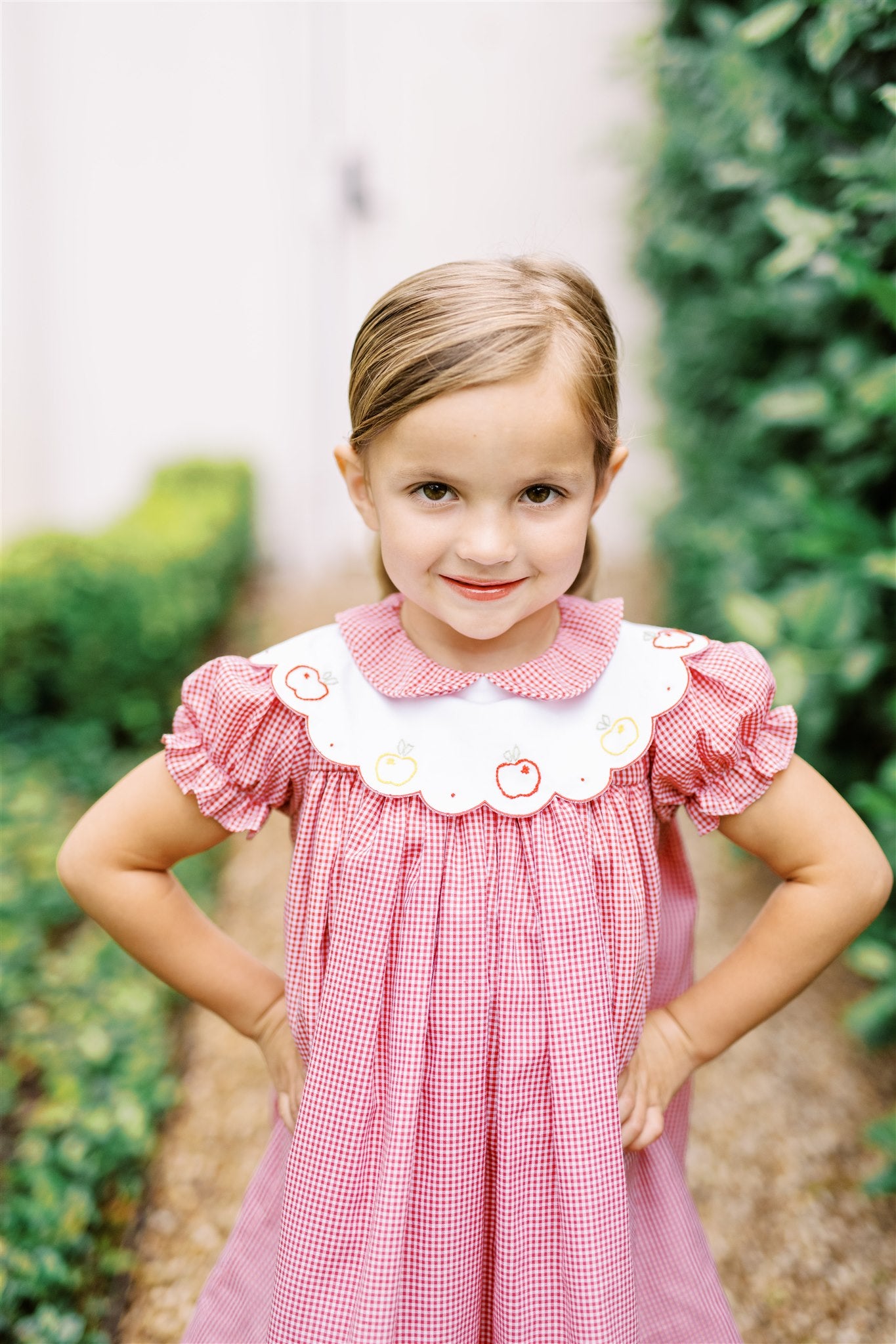 Proper Peony Girls Red Check Apple Crispin Dress - Scallop Collar
