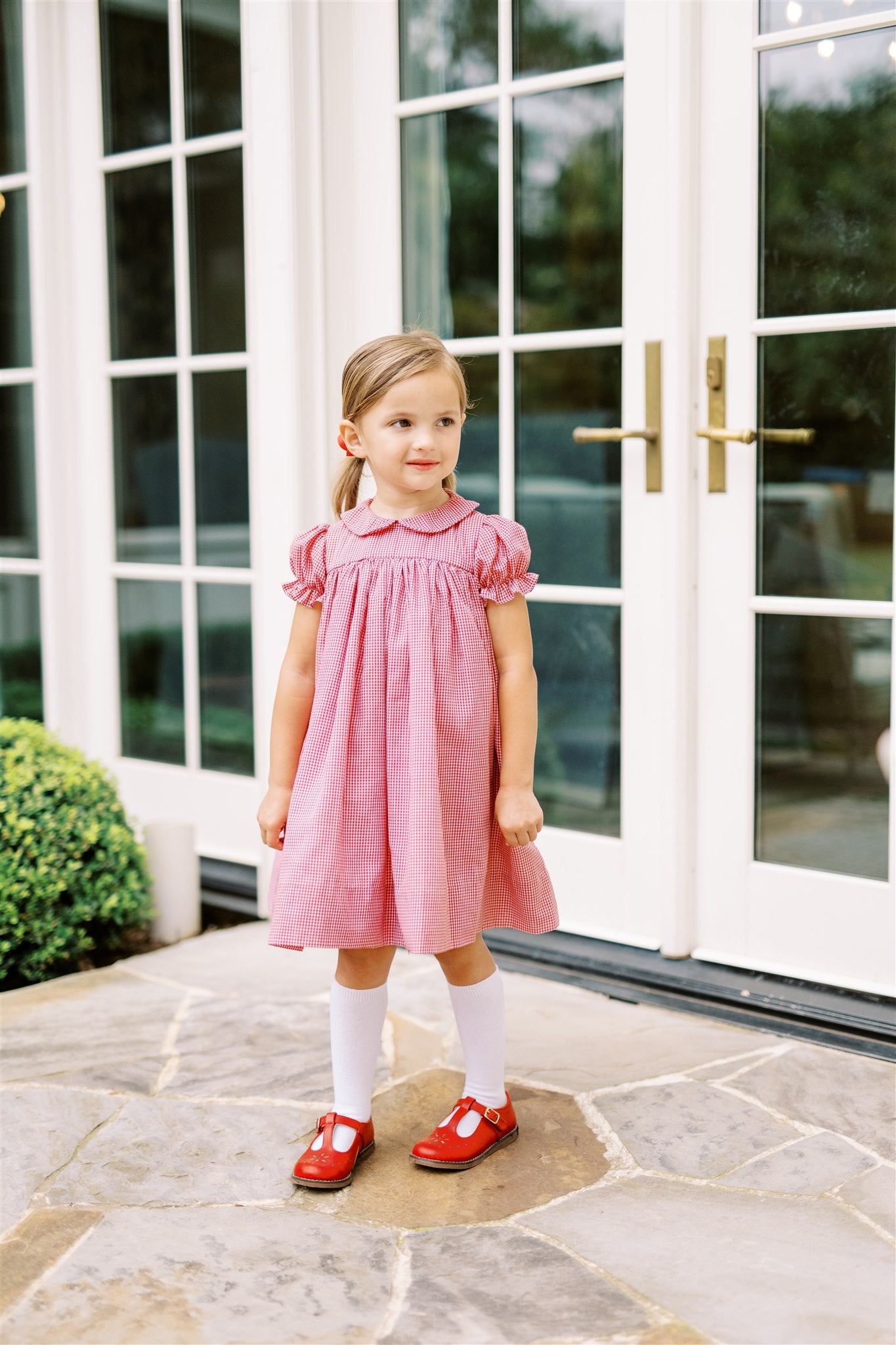 Proper Peony Girls Red Check Apple Crispin Dress - Scallop Collar