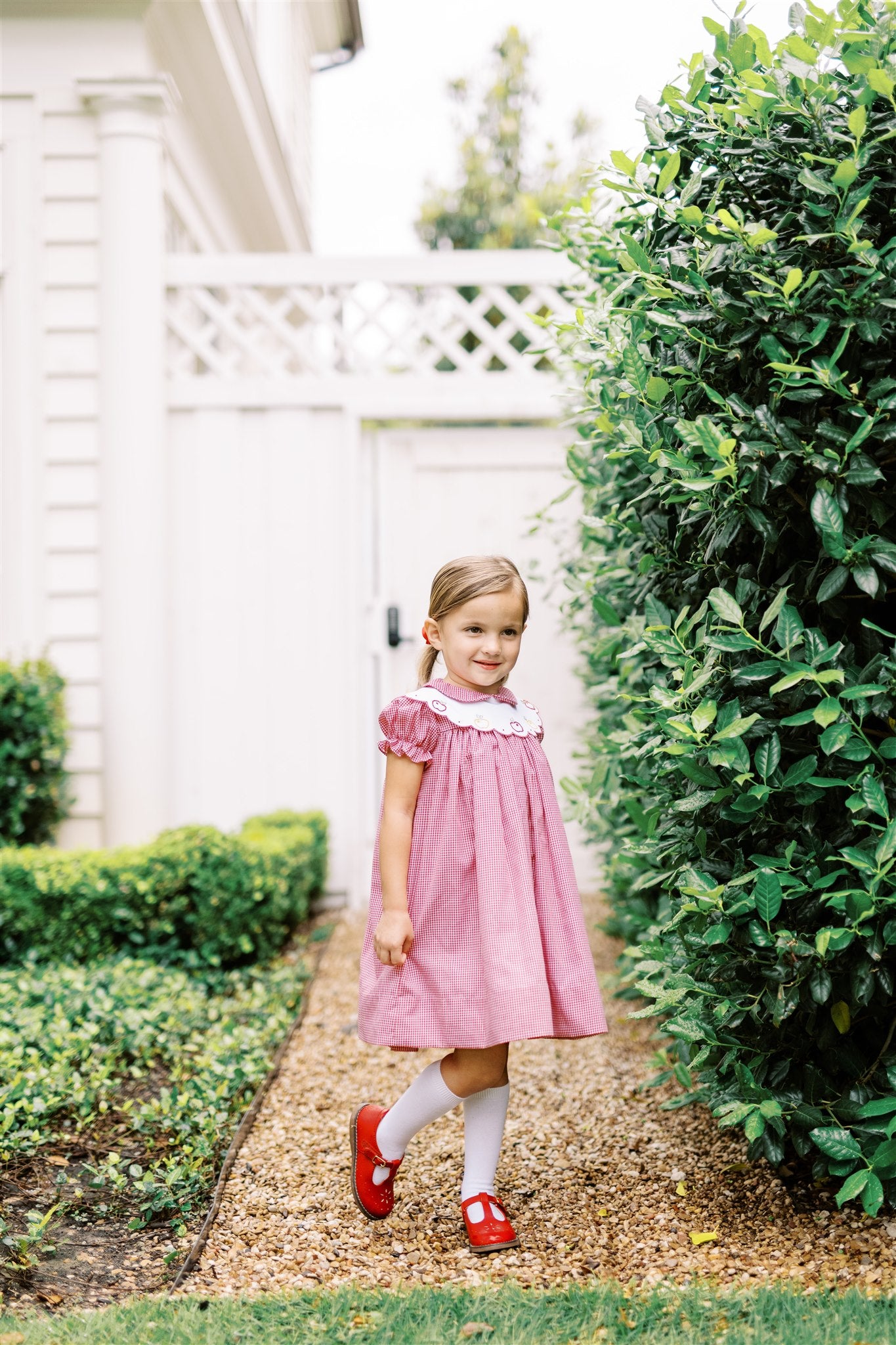 Proper Peony Girls Red Check Apple Crispin Dress - Scallop Collar