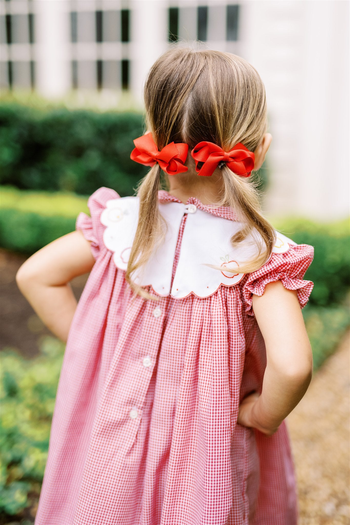 Proper Peony Girls Red Check Apple Crispin Dress - Scallop Collar
