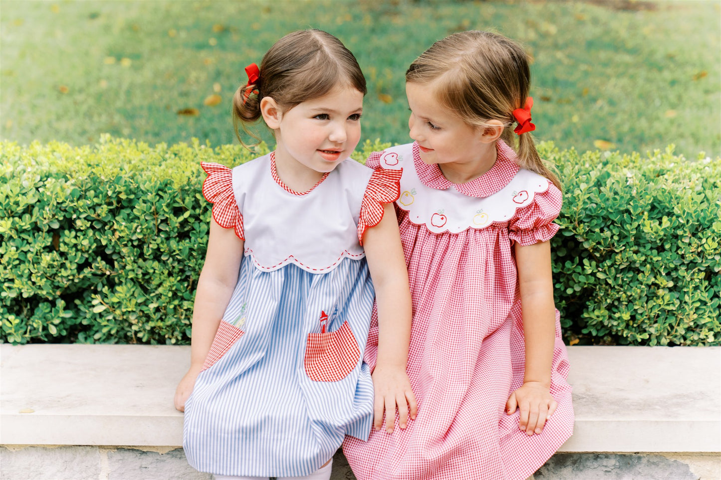 Proper Peony Girls Red Check Apple Crispin Dress - Scallop Collar