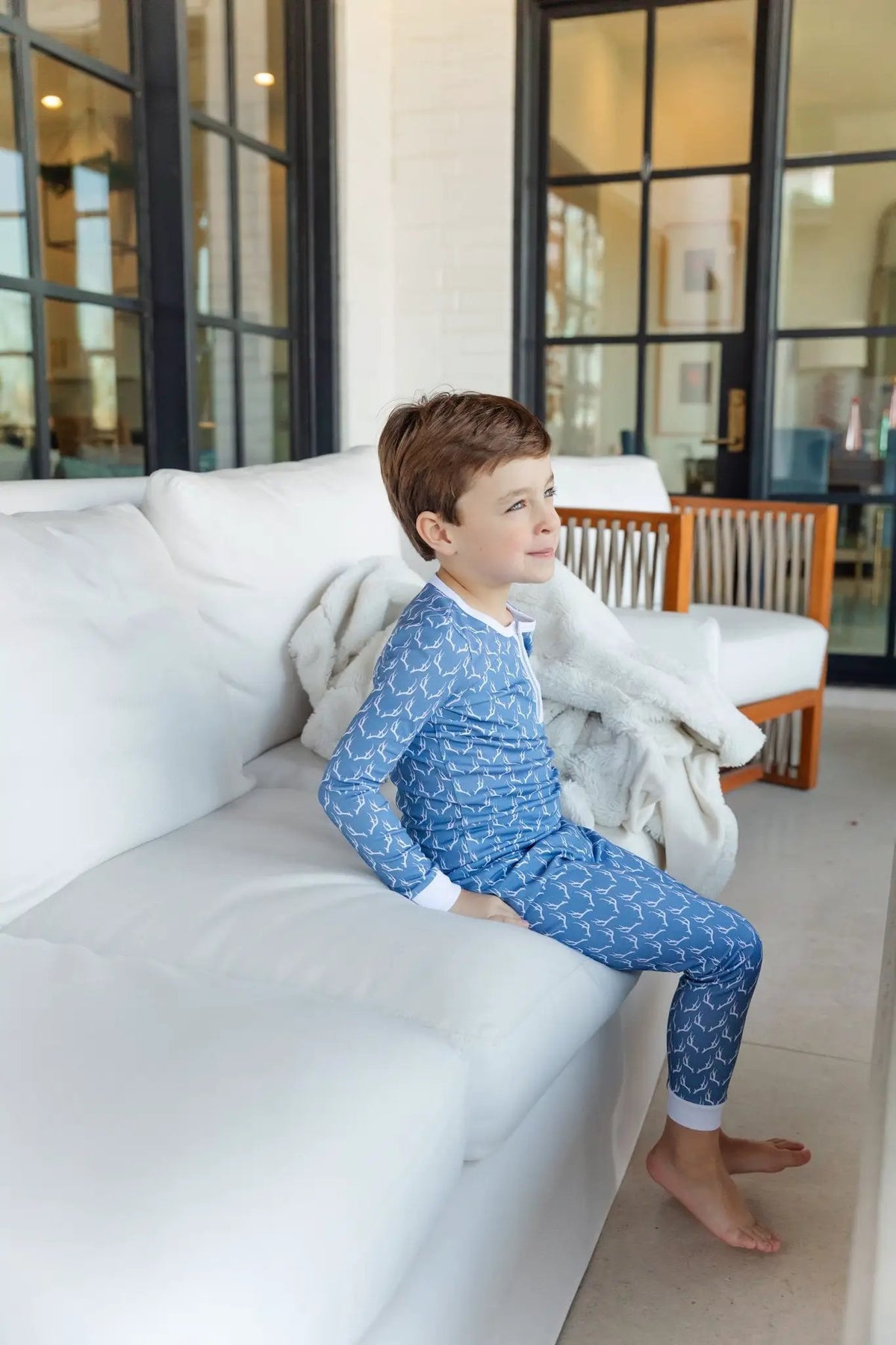 Lila & Hayes Boys Jack Pajamas Set - Blue Rustic Antlers by Lila & Hayes