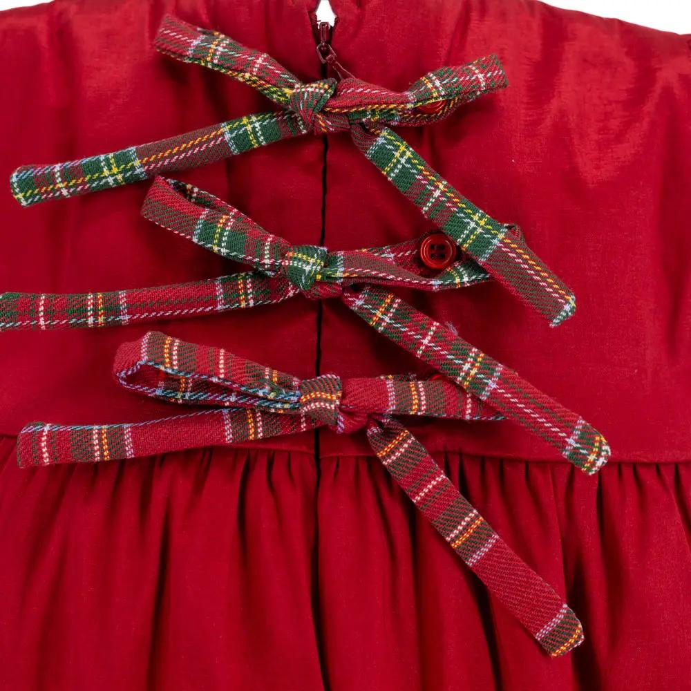 La Boutique by Dondolo Girls Bubble - Red with Smocked Christmas Trees & Plaid Bows by Dondolo