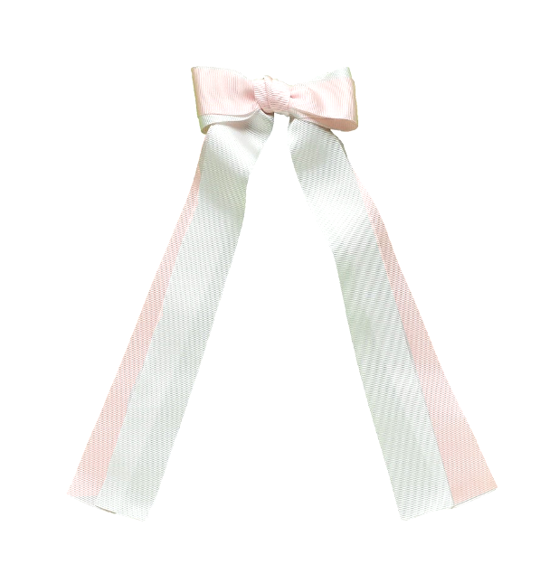 Eva's House Girls Double Grosgrain Hair Bow with Streamers - Pink & White