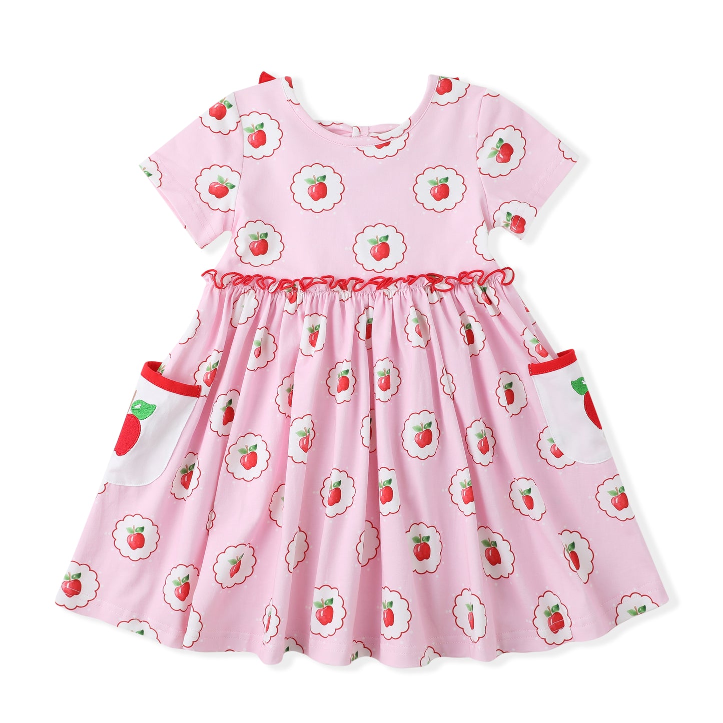 Swoon Baby Girls Pink School Apples Pocket Dress