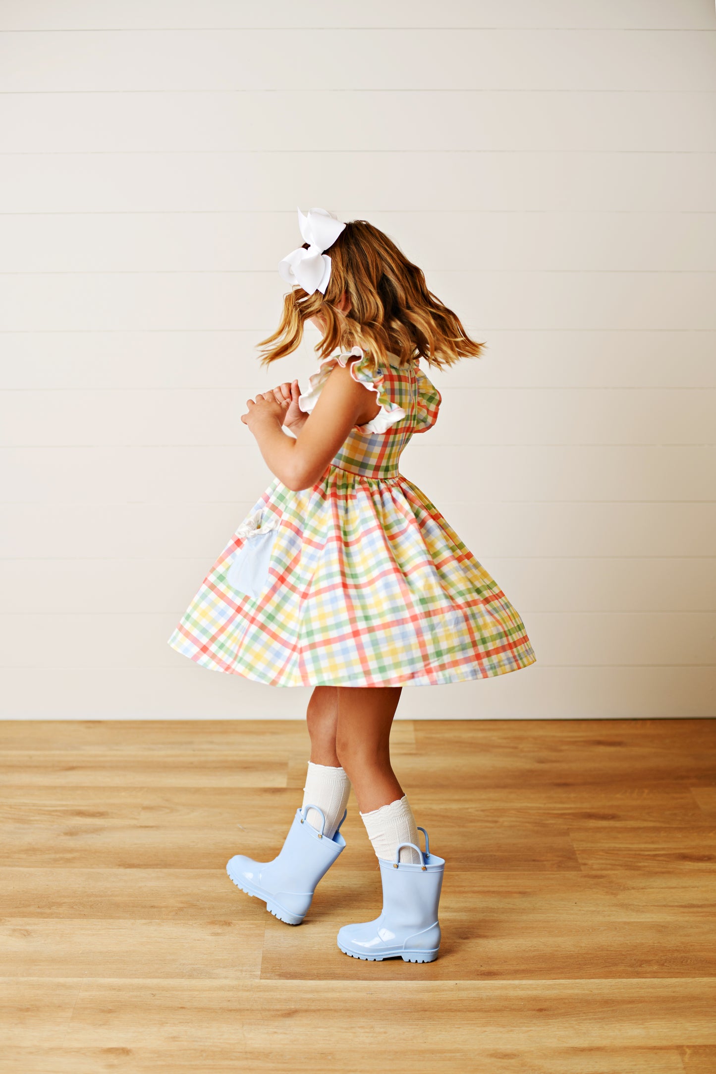 Swoon Baby Girls Colorful Rainbow Plaid Proper Dress with Pockets