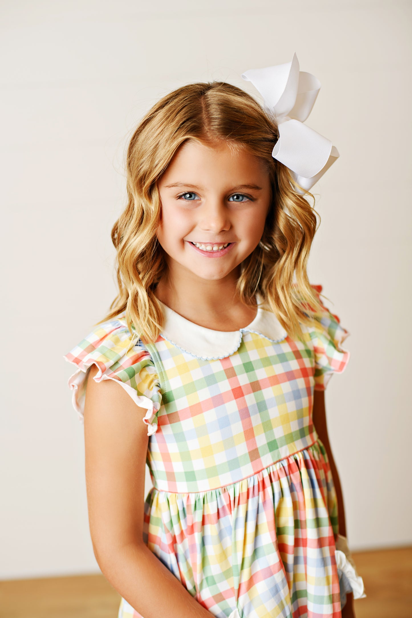 Swoon Baby Girls Colorful Rainbow Plaid Proper Dress with Pockets
