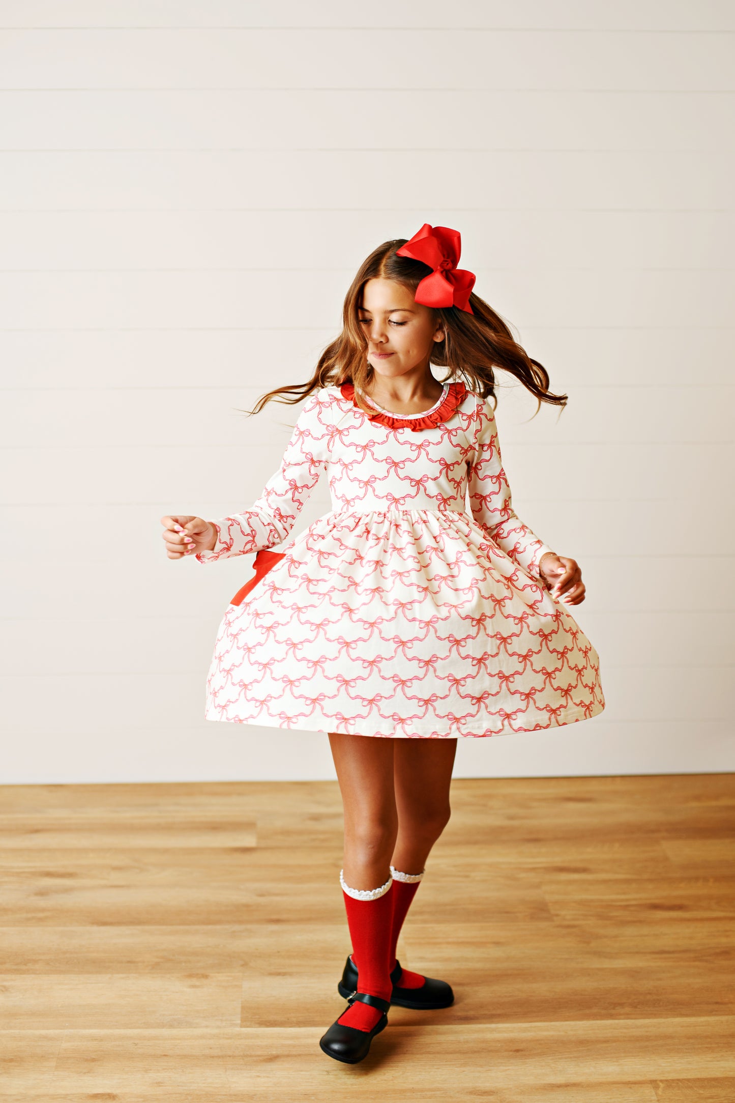 Swoon Baby Girls Pocket Twirl Dress - Red Christmas Bows