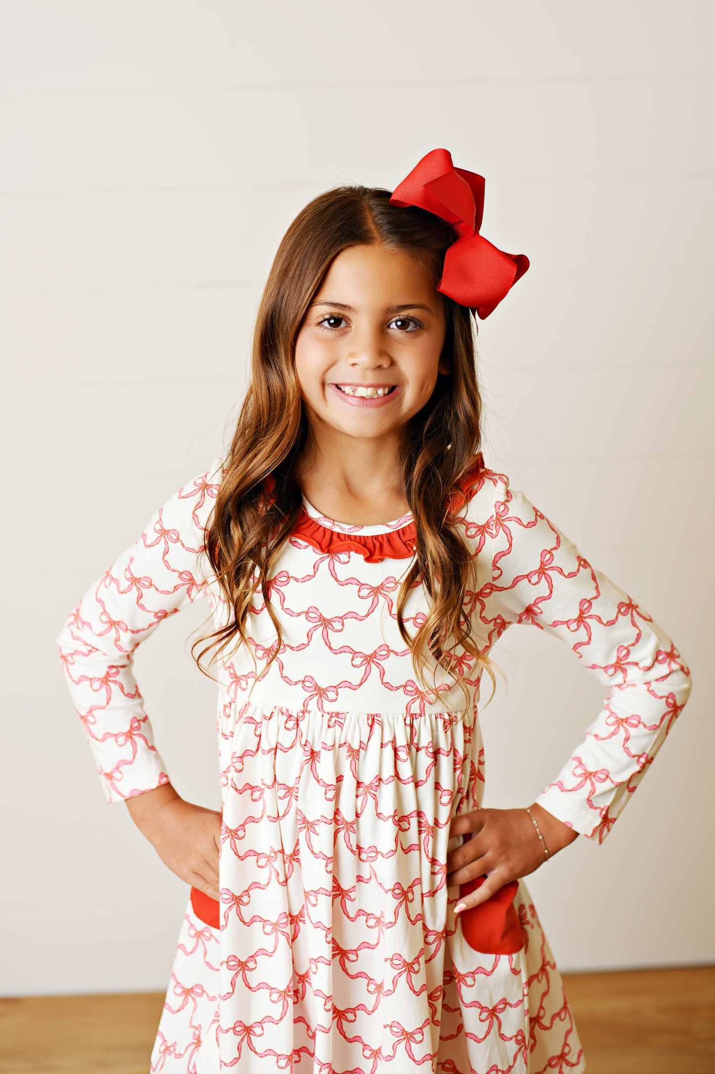 Swoon Baby Girls Pocket Twirl Dress - Red Christmas Bows