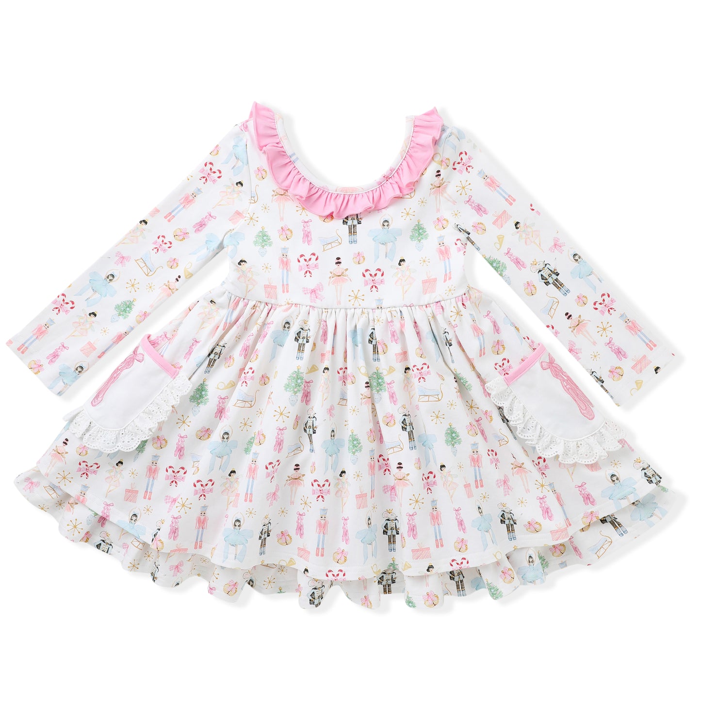 Swoon Baby Girls Pink Embroidery Pocket Dress - Christmas Nutcracker