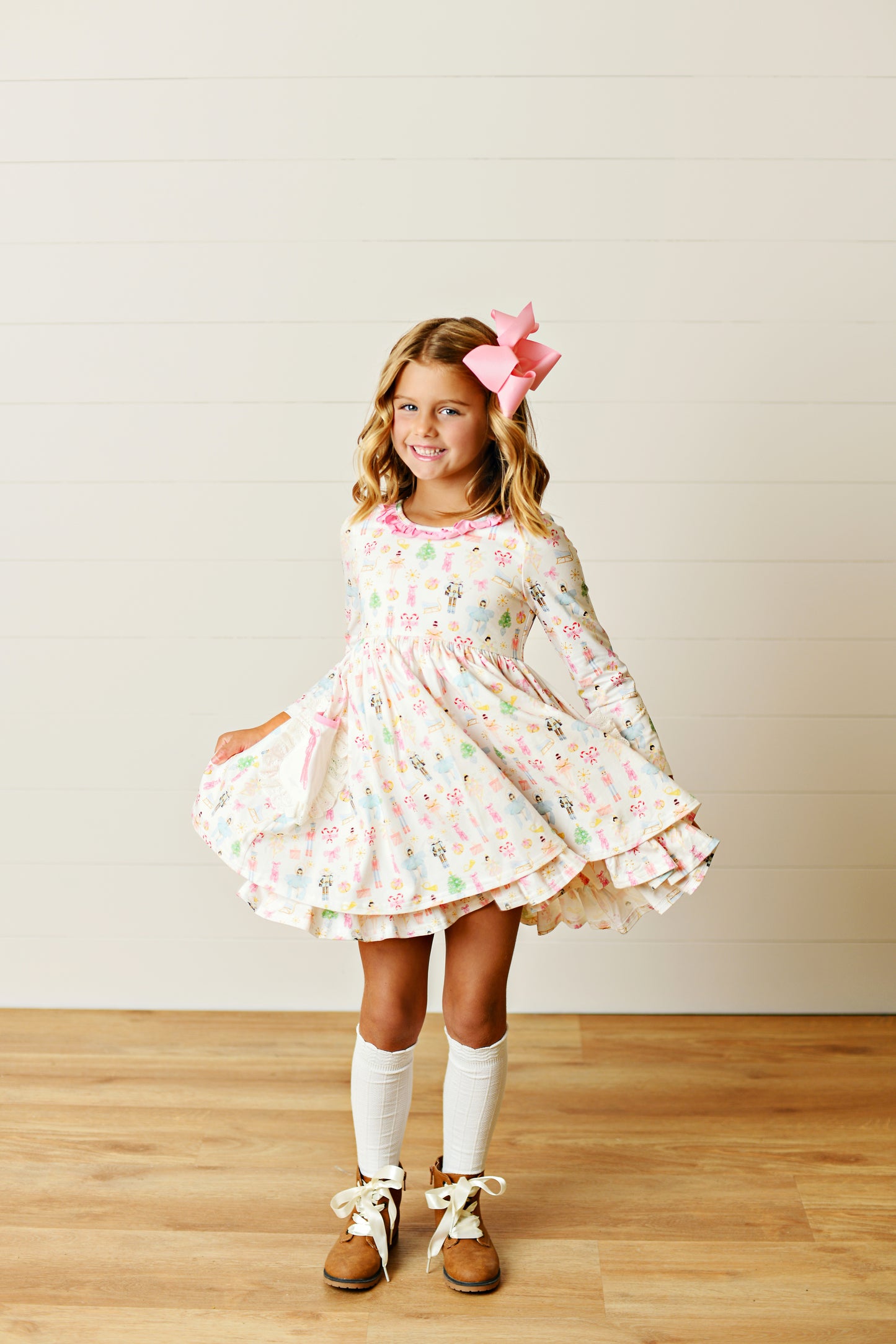 Swoon Baby Girls Pink Embroidery Pocket Dress - Christmas Nutcracker