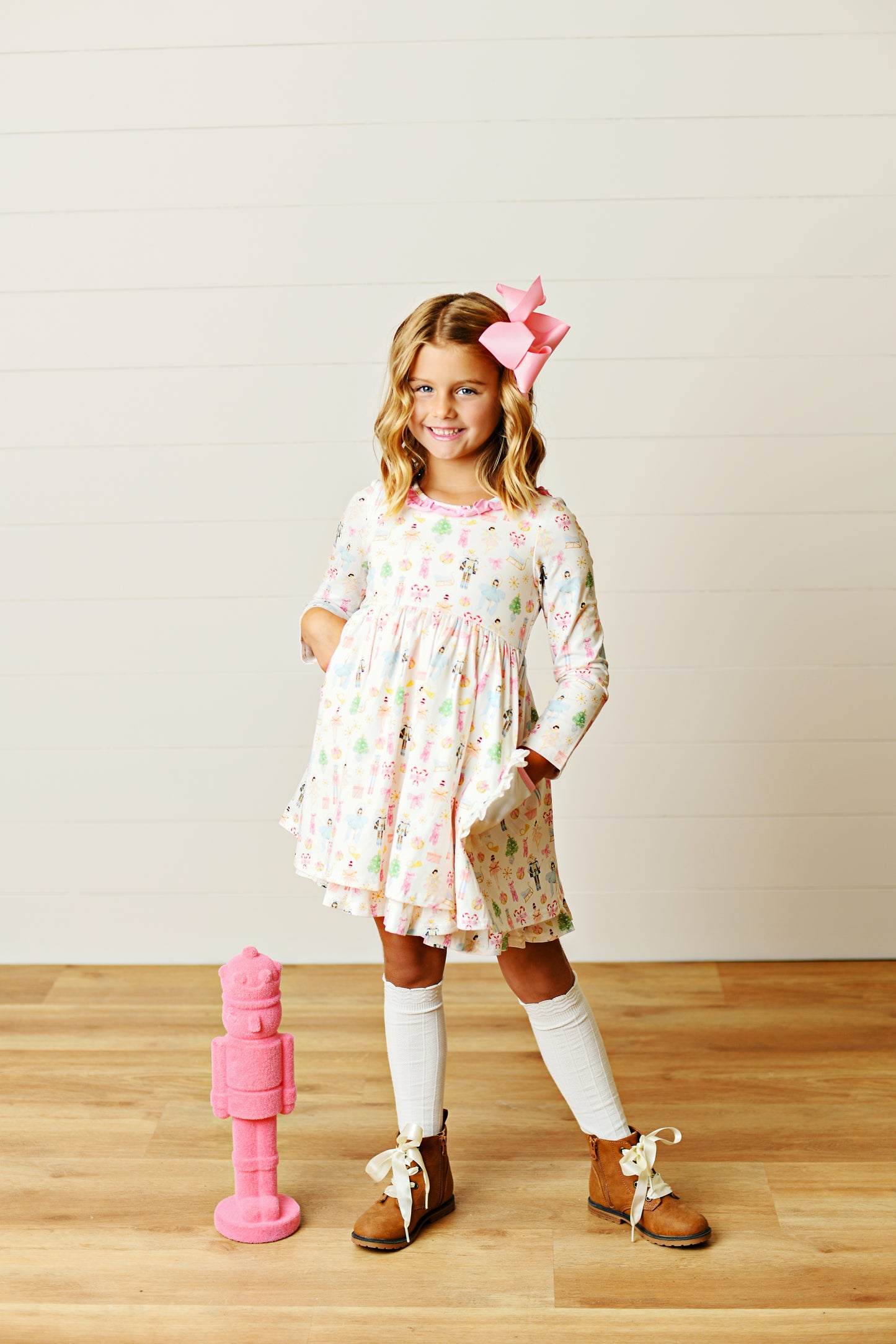Swoon Baby Girls Pink Embroidery Pocket Dress - Christmas Nutcracker