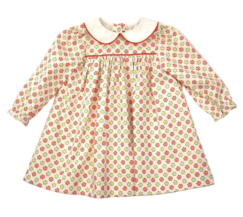 Funtasia Too Girls Christmas Peppermint Candy Print Dress with Collar by Funtasia