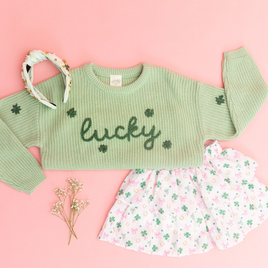 Sweet Wink Girls Green Lucky Shamrock St. Patrick's Day Knit Sweater by Sweet Wink
