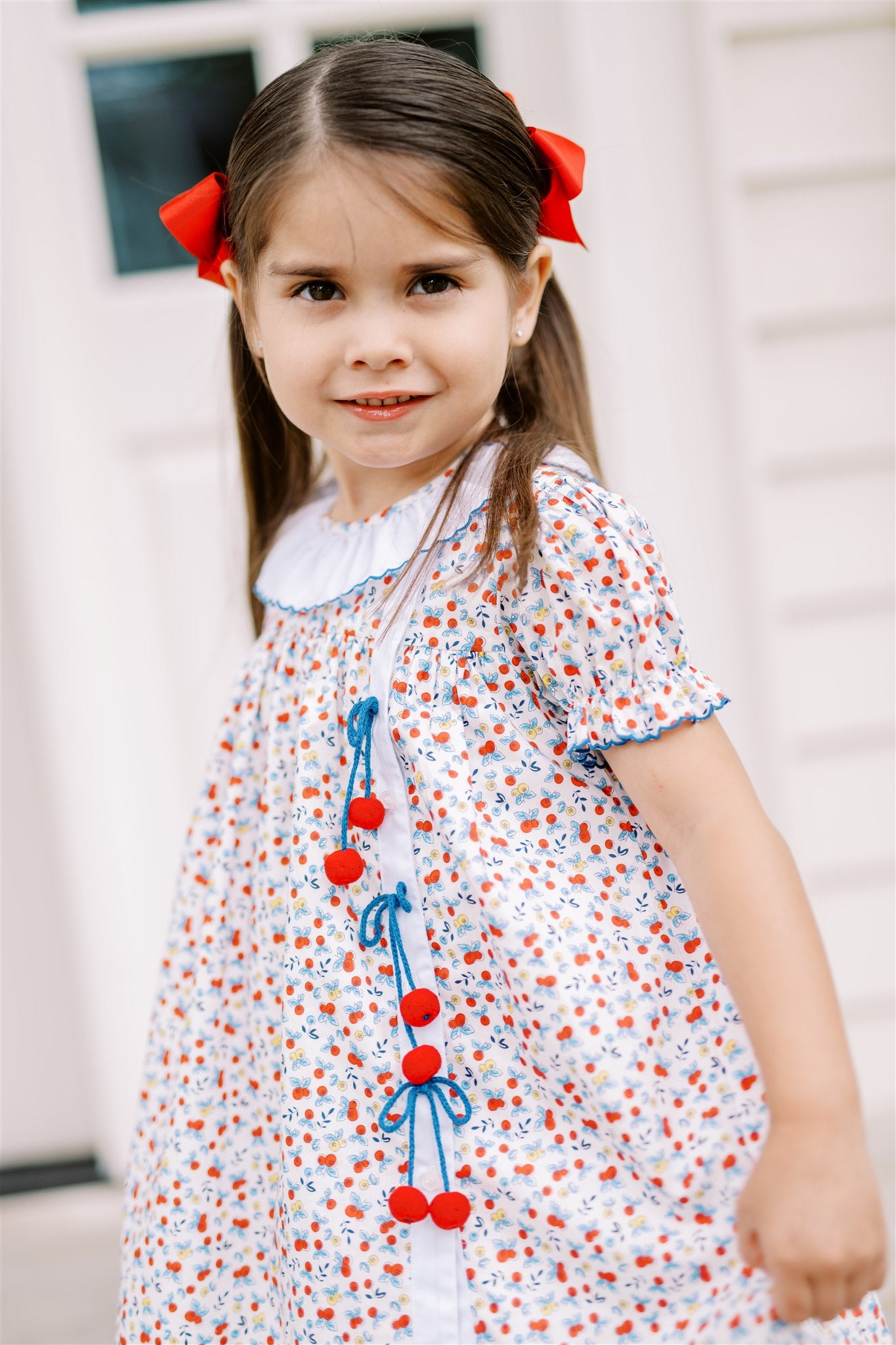 Proper Peony Girls Red & Blue Foliage Cherry Dress