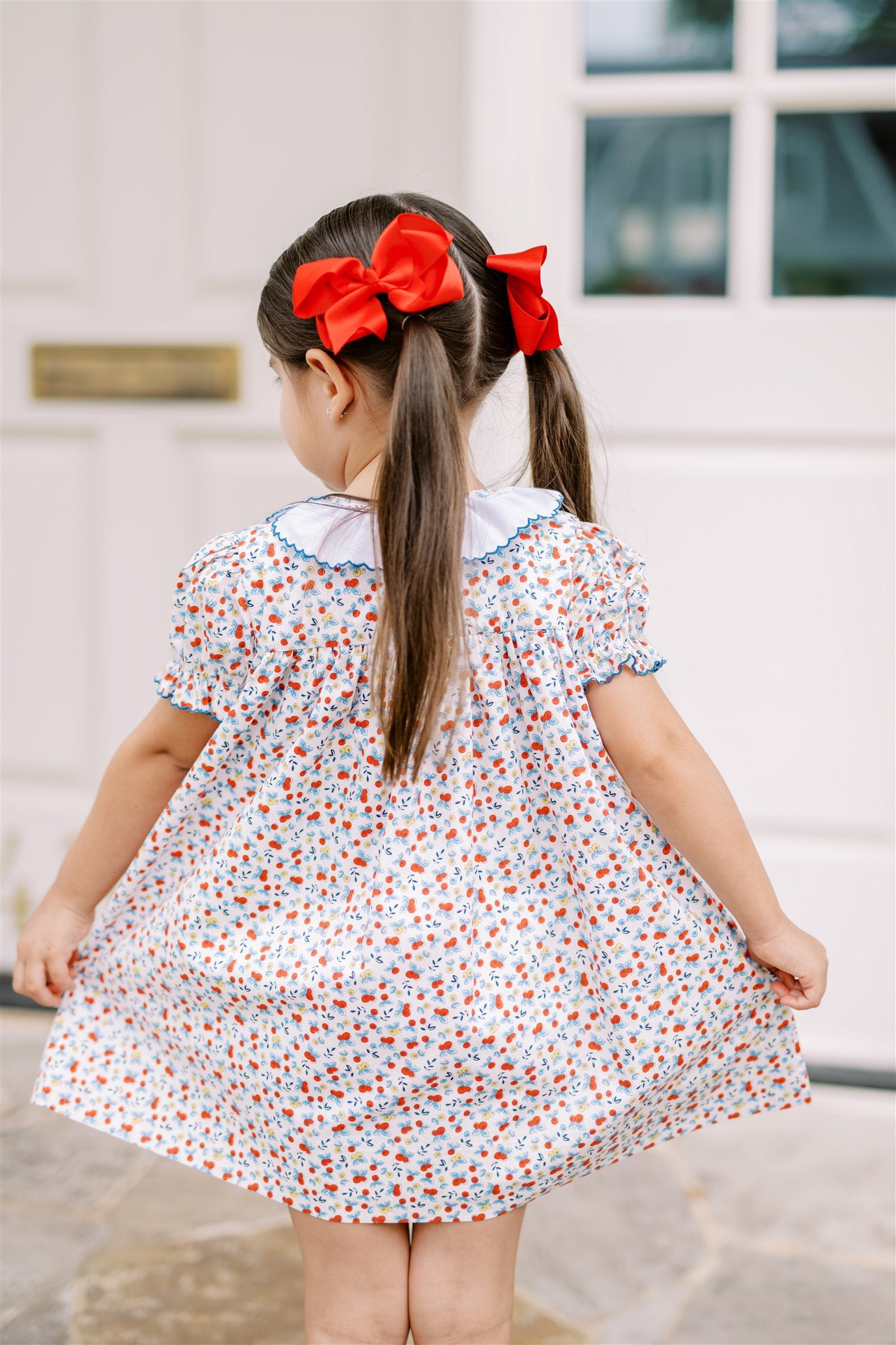 Proper Peony Girls Red & Blue Foliage Cherry Dress