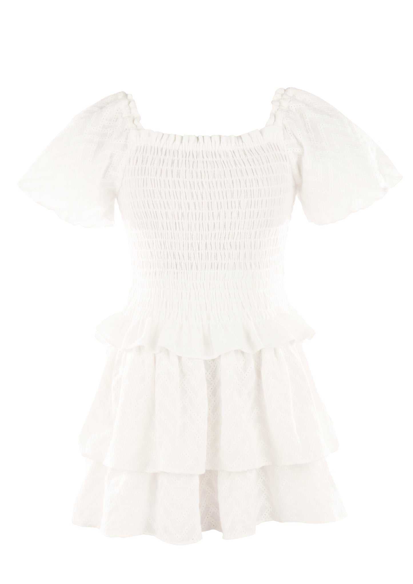 Luli & Me Gabby Girls Ella Smocked Ruffle Skirt Set - White by Luli & Me