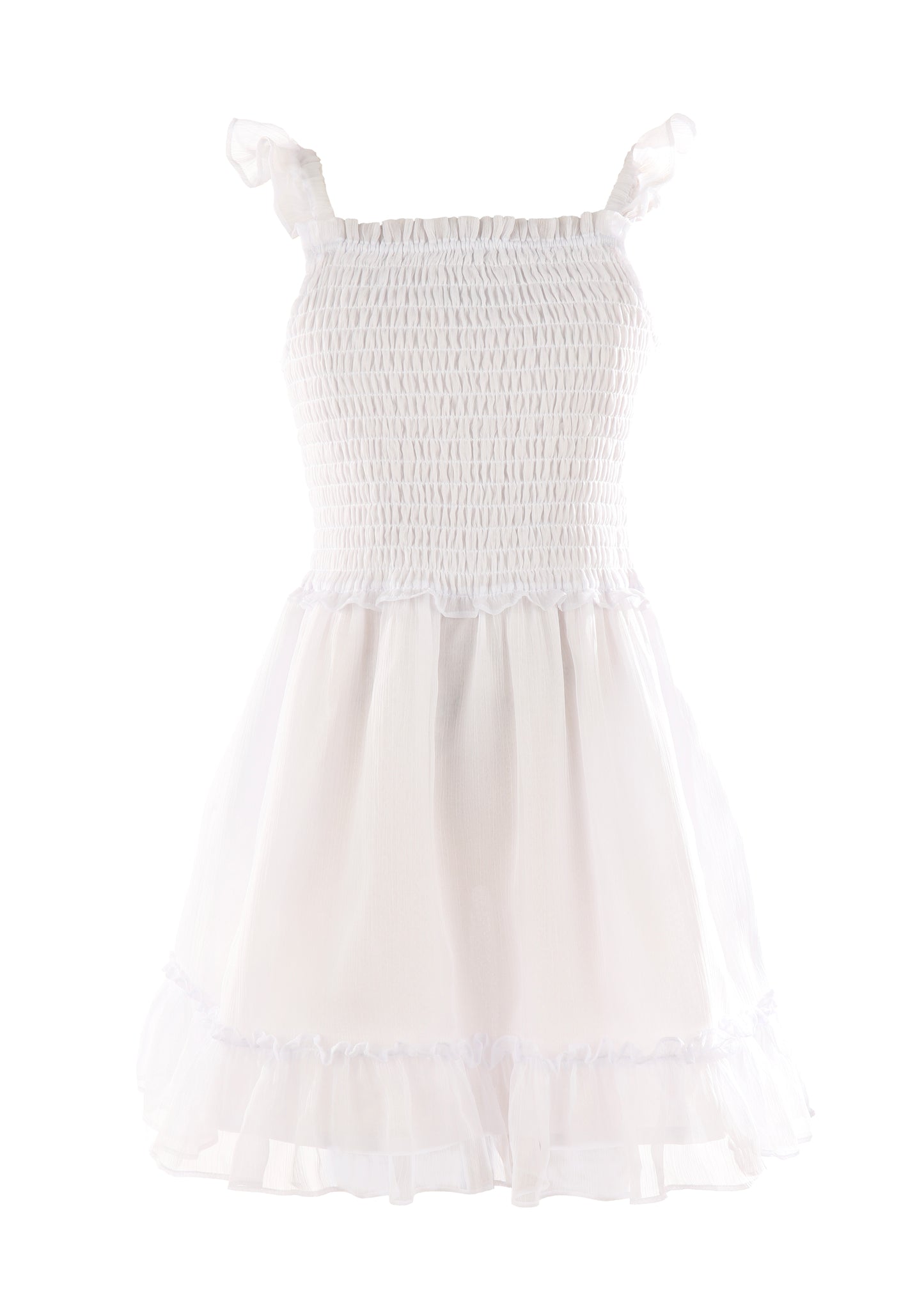 Luli & Me Gabby Girls White Shirred Bodice Sun Dress by Luli & Me