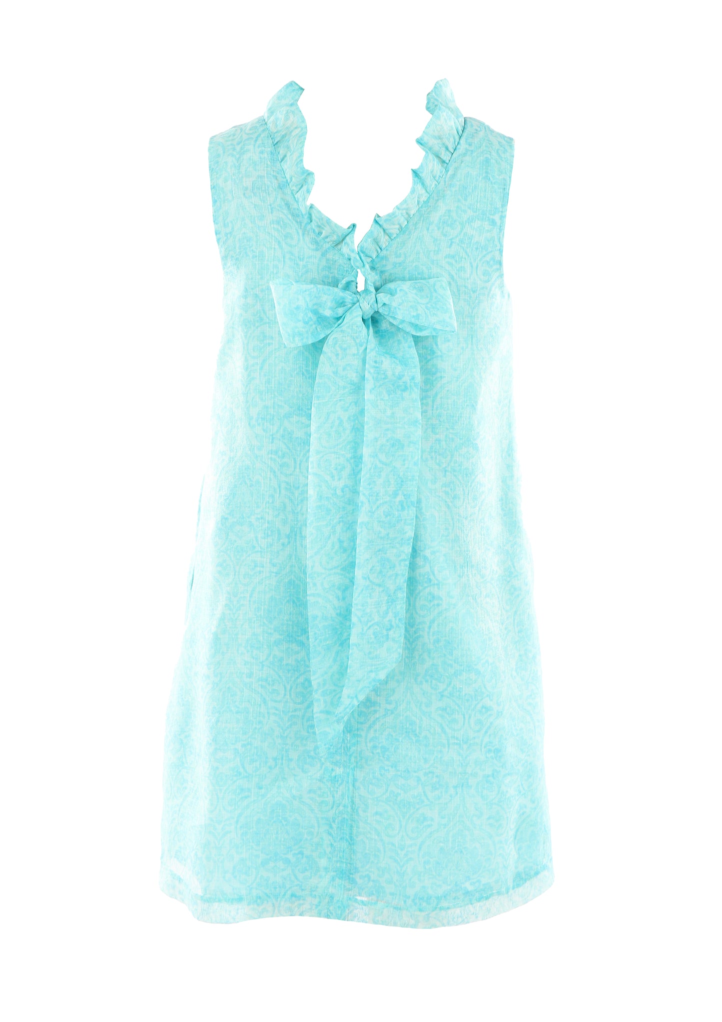 Luli & Me Gabby Girls Blair Dress with Bow in Back - Aqua Print by Luli & Me
