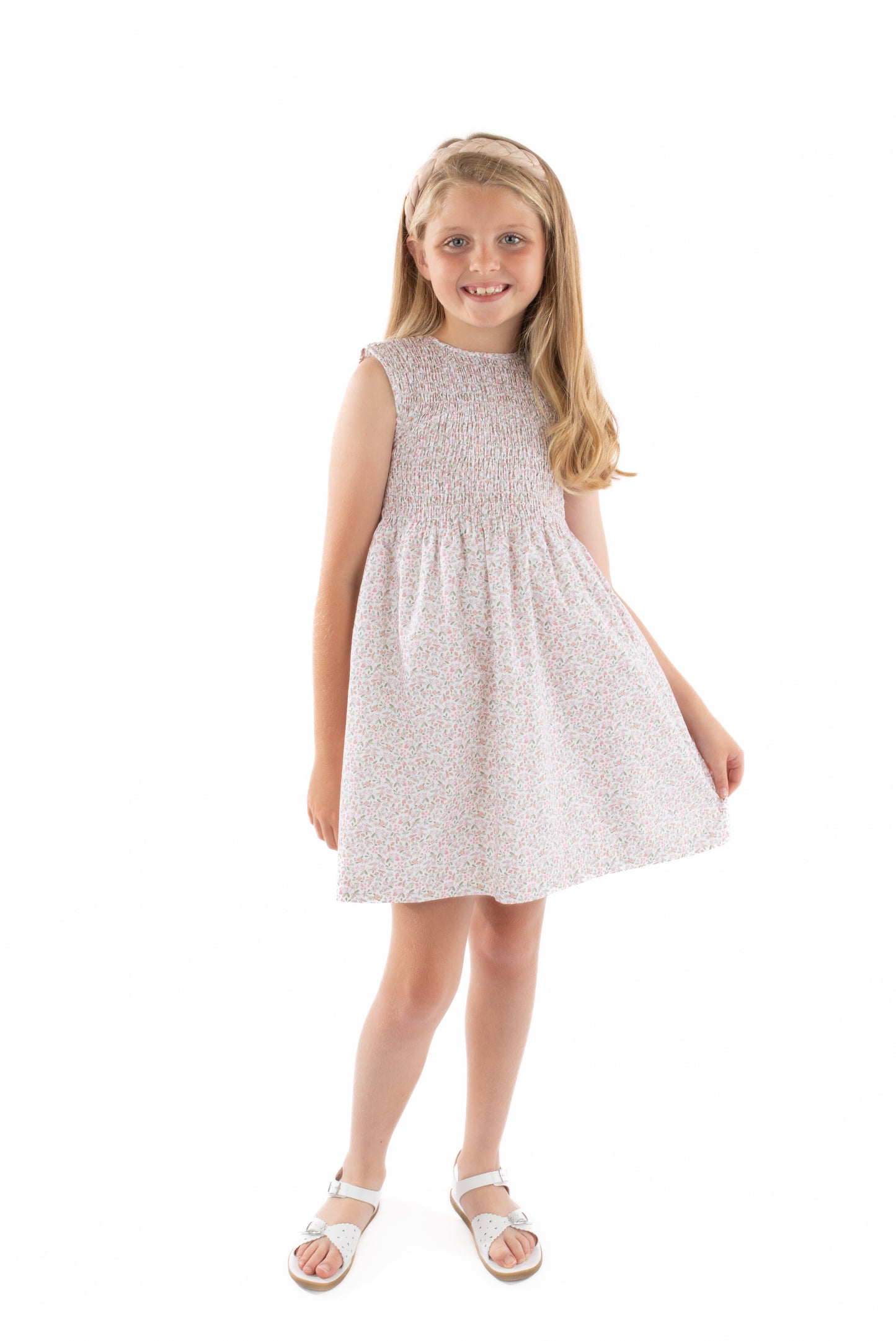 Luli & Me Gabby Girls Sleeveless Smocked Bodice Dress - Floral - Pink by Luli & Me