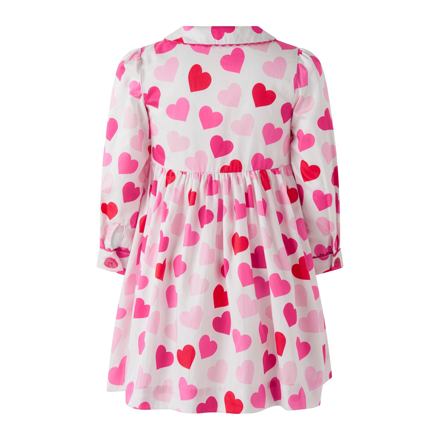 Rachel Riley London Girls Pink Scatter Hearts Button Front Dress by Rachel Riley