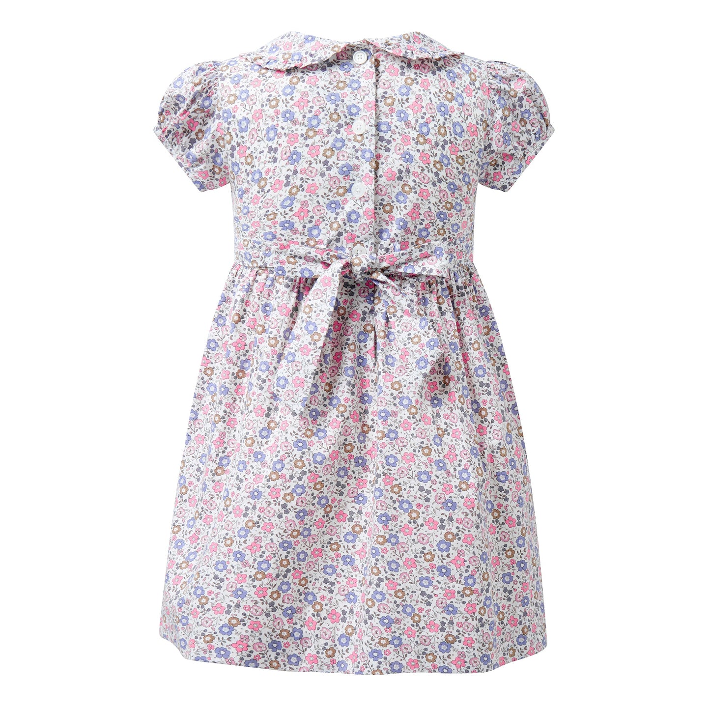 Rachel Riley London Girls Pink & Blue Floral Frill Front Dress by Rachel Riley