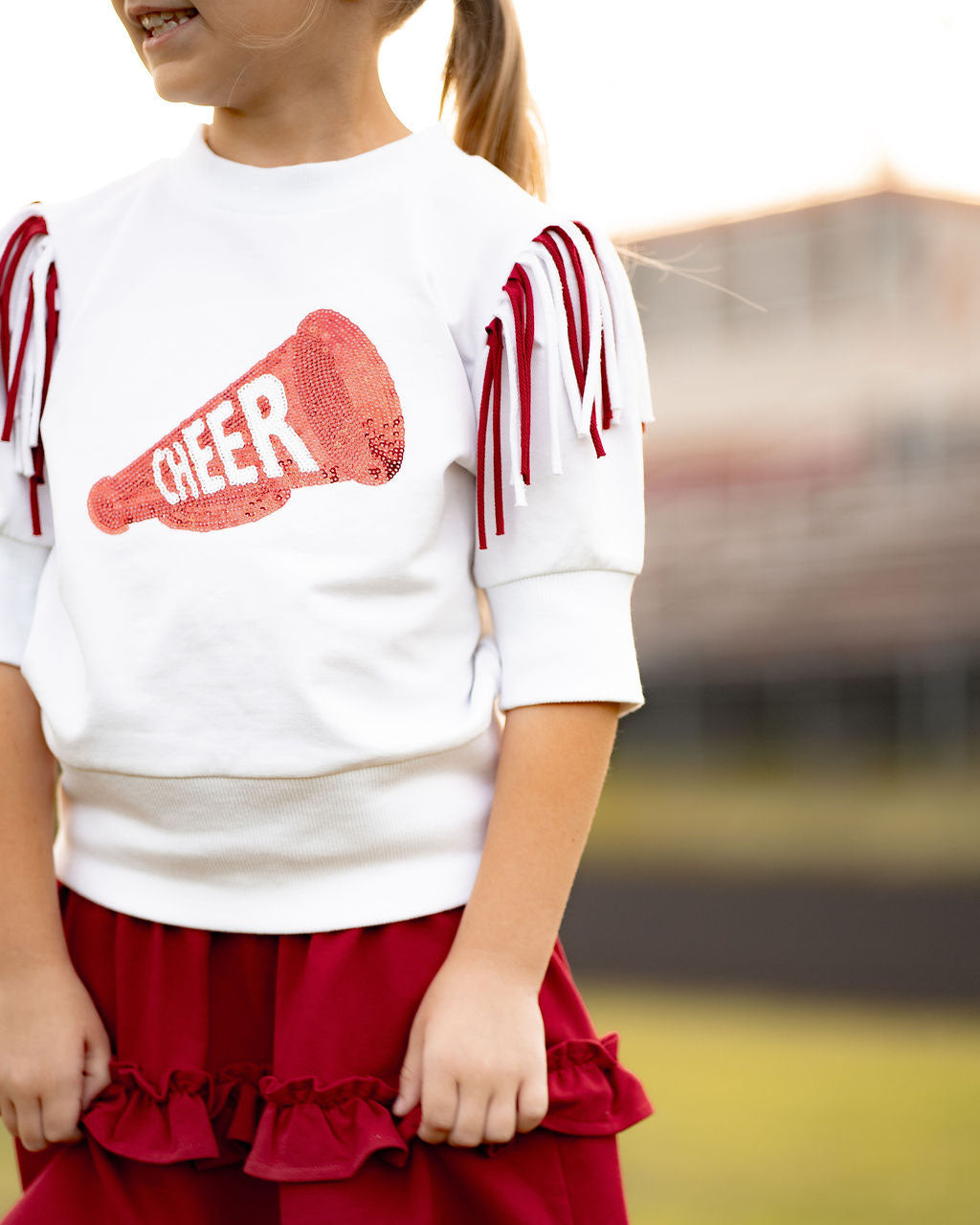 Yellow Lamb Girls Gameday Cheerleader Cheer Skirt Set - Burgundy