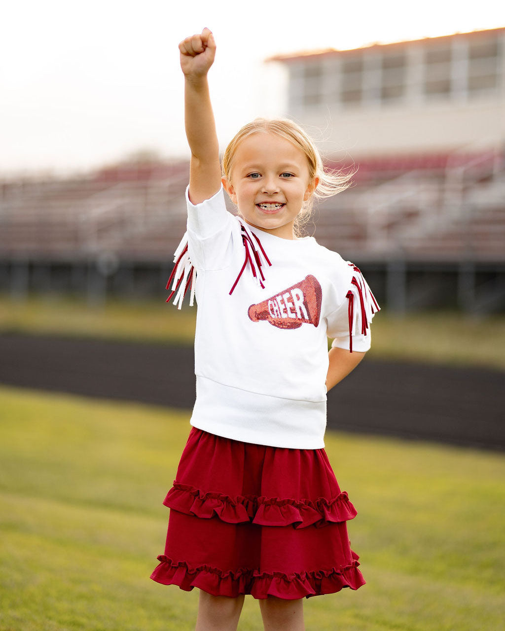 Yellow Lamb Girls Gameday Cheerleader Cheer Skirt Set - Burgundy
