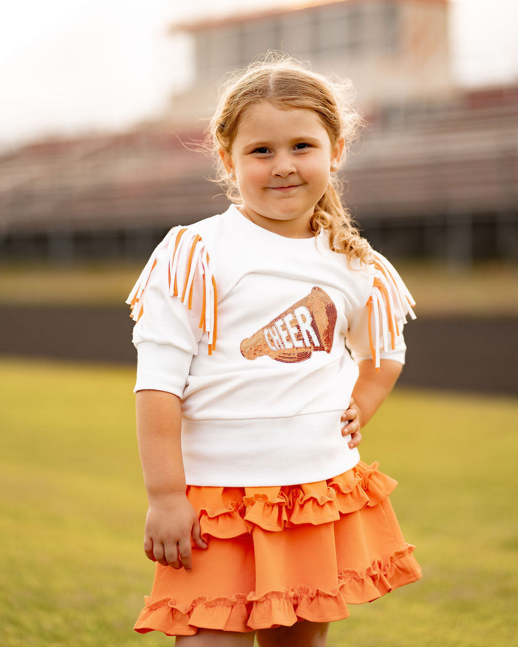 Yellow Lamb Girls Gameday Cheerleader Cheer Skirt Set - Orange
