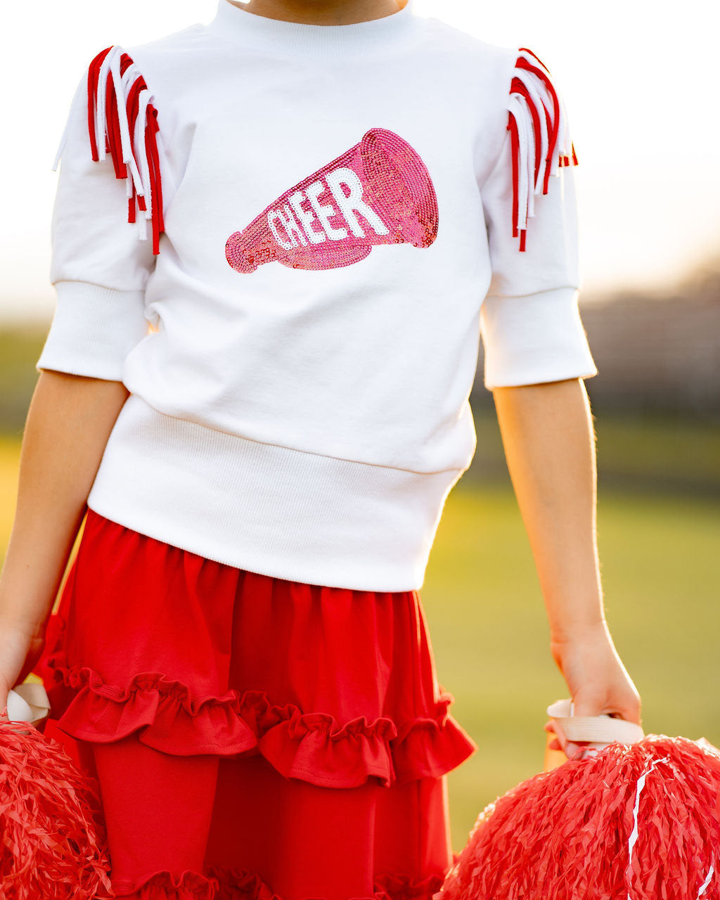 Yellow Lamb Girls Gameday Cheerleader Cheer Skirt Set - Red
