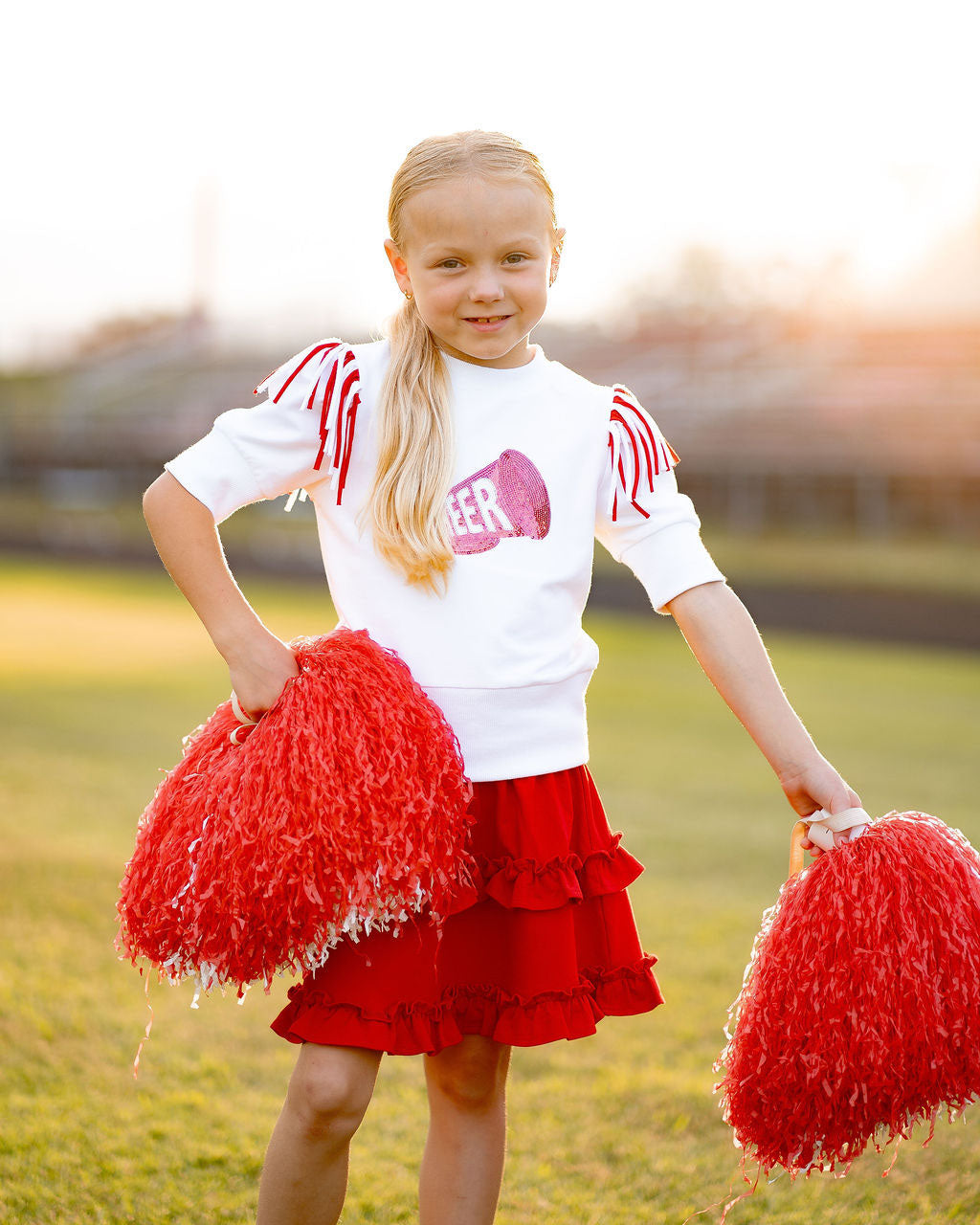 Yellow Lamb Girls Gameday Cheerleader Cheer Skirt Set - Red