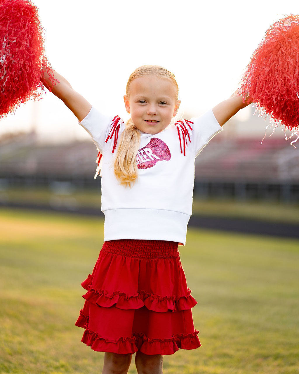 Yellow Lamb Girls Gameday Cheerleader Cheer Skirt Set - Red