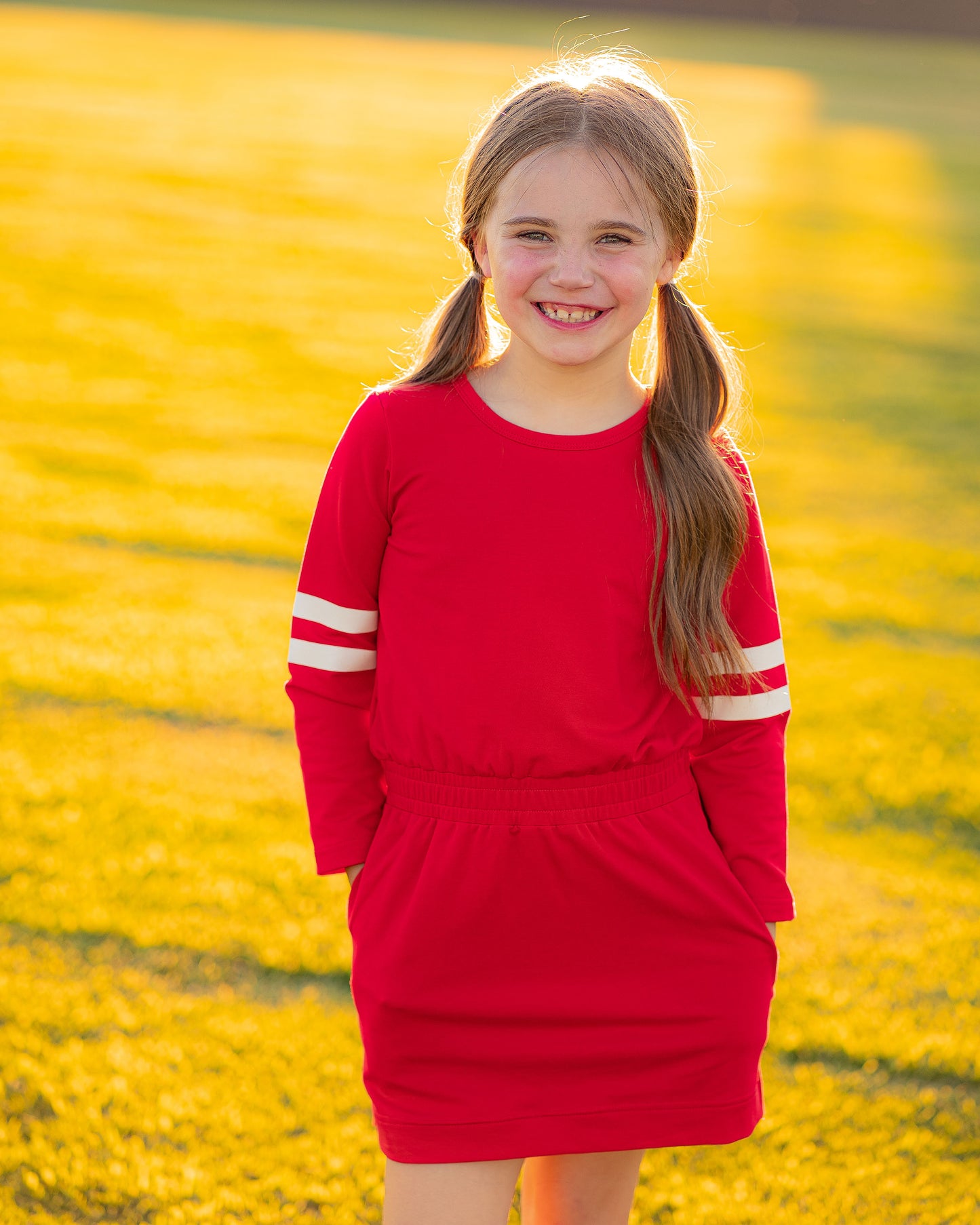 Yellow Lamb Girls Gameday Dress - Jersey Stripes - Red