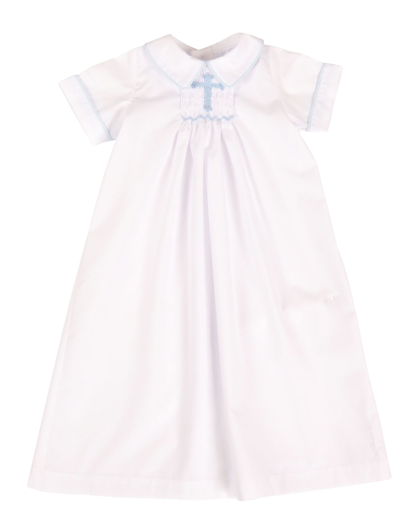 Yellow Lamb Baby Boys Haven Day Gown - Smocked Cross - Blue by Yellow Lamb