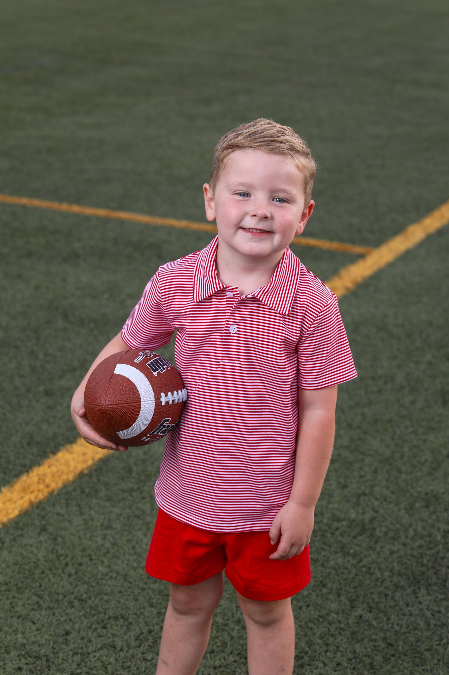 Itsy Bitsy Boys Striped Football Game Day Polo Shirt - Red by Itsy Bitsy